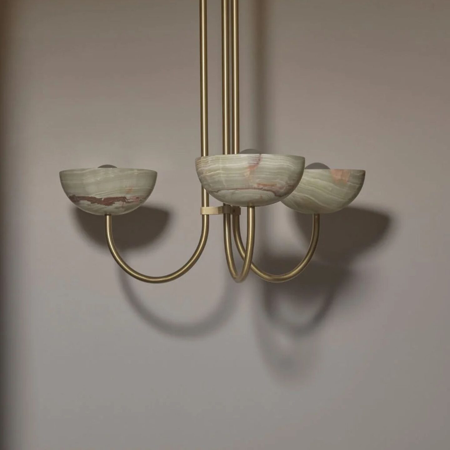 Aurelia Chandelier, Triple Pendant Large Jade Onyx, Brass